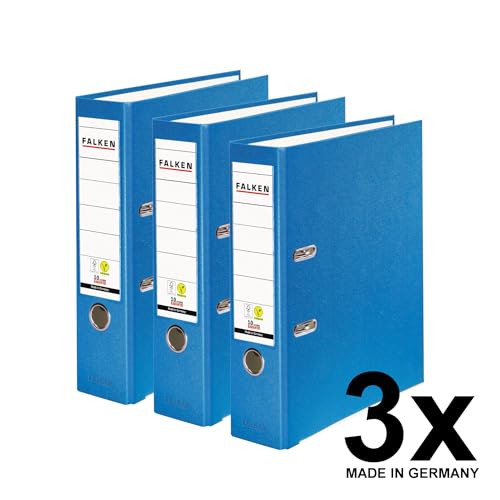 Original Falken 3er Pack PP-Color Ordner. Made in Germany. 8 cm breit DIN A4 Aqua Vegan Kunststoff-Ordner Ringordner Aktenordner Briefordner Büroordner Plastikordner Schlitzordner