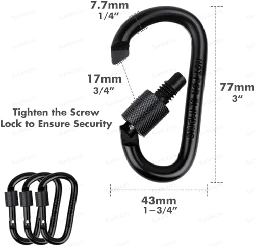 Image of Sunkizzrs Aluminium Carabiner (Pack of 5) Snap Hook Ring Clip - Hooks Keychain - Hook Keyring - Key Hooks for Keychain with Screw Locking (Black)