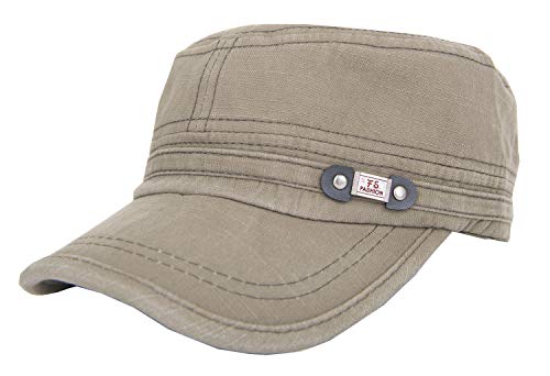 Image of QZUnique Adjustable Flat Top Cap Solid Brim Army Cadet Style Military Hat