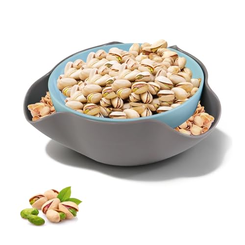 Clipore 1 Pack Double Dish Pistachio Bowl with Shell Storage Snack Serving Dish Double Dish Nut Bowl For Pistachios Peanuts Fruit Candy Nuts and Snacks Send Goods from Local Warehouse (Blue)