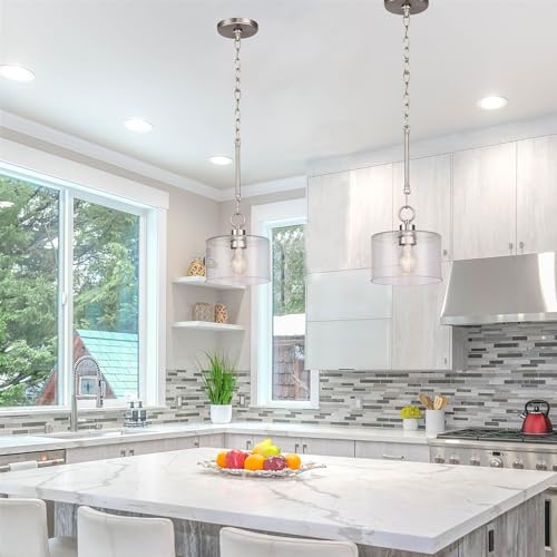 Kira Home Avalon 17" Modern Pendant Light + Seeded Glass Shade, Adjustable Height, Brushed Nickel Finish - Image 5