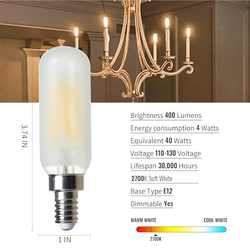 OMED Candelabra LED Light Bulbs, Frosted E12 Candelabra 40 Watt Equivalent Dimmable, 4W Tubular Chandelier Light Bulbs Soft White 2700k, Vintage LED Filament Candle Bulbs, 6 Pack by OMED - Image 5