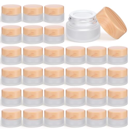 COMNICO 32 Pc Glass Cosmetic Container with lid Round Frosted Cosmetic Jar
