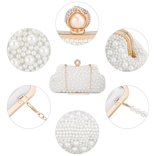 Image of UBORSE Women Pearl Clutch Bag Noble Crystal Beaded Evening Bag Wedding Clutch with Pearl Chain