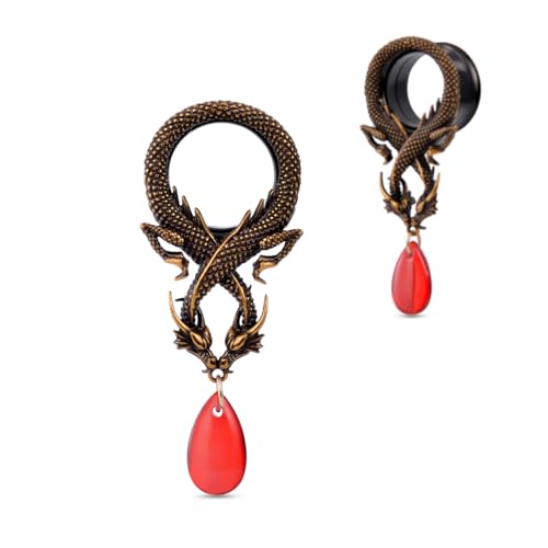 COOEAR Double Flared Dragon Dangle Ear Tunnels, Flesh Gauges for Ears, Plugs Earrings Piercing Expander 0g.