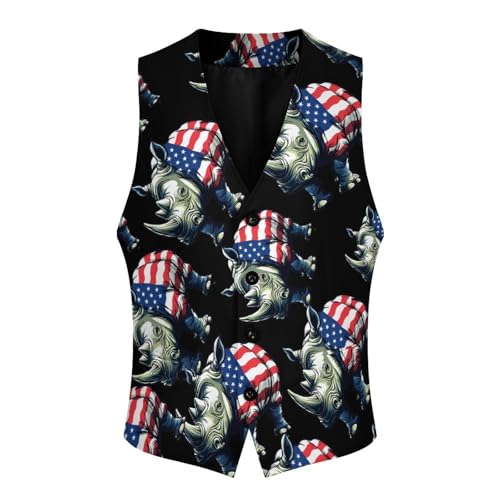 Rhinoceros 4th Of July Rhino Men's Suit Vests Dress Vest V-Neck Waistcoat Slim Business Formal with Pocket4
