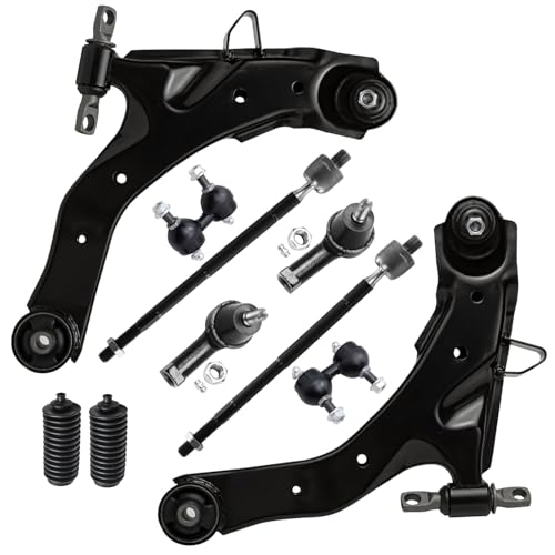 Image of Detroit Axle - 10pc Front End Kit for 2001 2002 2003 2004 2005 2006 Hyundai Elantra, 2 Lower Control Arms with Ball Joint 2 Sway Bar Links 4 Inner and Outer Tie Rods 2 Boots Replacement