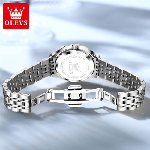 OLEVS Silver Watch for Women Diamond Small Face Waterproof Dress Watches - image 9