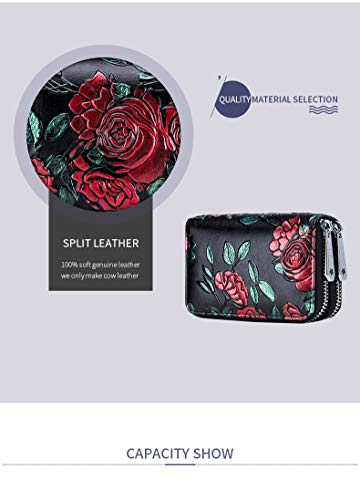 Women's Leather Wallet RFID Blocking Large Capacity Double Zip Floral Hand Painted Embossed Clutch Purse3