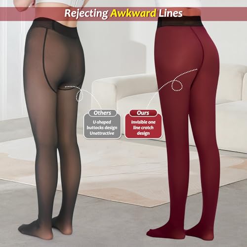 Image of Fleece Lined Tights Sheer Women,Fake Translucent Warm Pantyhose Leggings Sheer Thermal Tights for Women in Winter.
