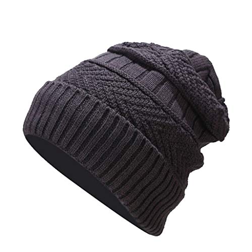 FUNEY Unisex Slouchy Beanie Winter Hats Warm Polar Fleece Skull Cap Lined Knit Thick Skully Stocking Binie Hat (Dark Gray)