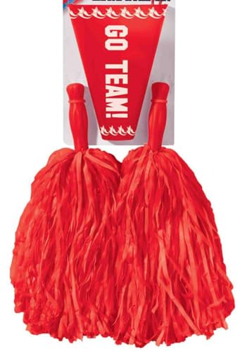 Set de pom-pom et megaphone rouges taille unique finition brillante