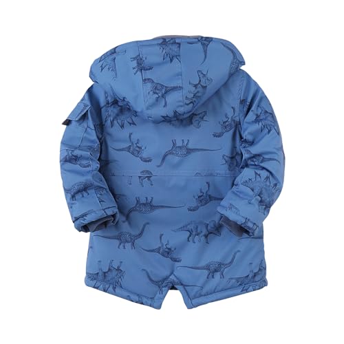 Boy's Winter Ski Warm Jacket Fleece Lined Hooded Windproof Dinosaur Print Snowboard Coats2