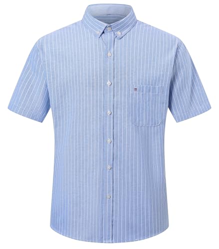 Image of SANGTREE Men & Boy Striped Multicolor Oxford Cotton Shirt,Comfortable Fit,Short Sleeve Collared Shirt