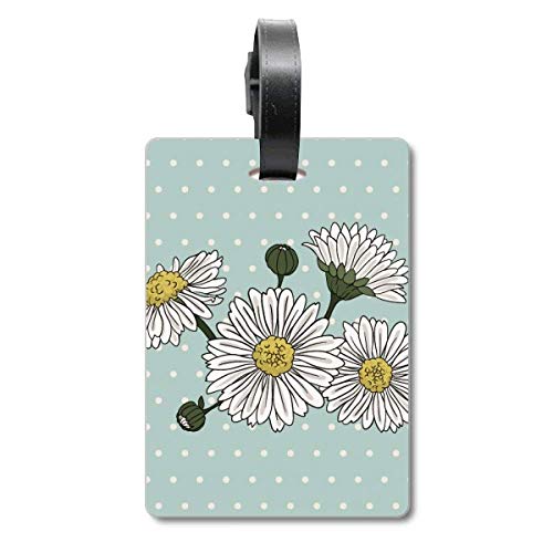 Étiquette pour valise motif fleur de chrysanthème blanc voyage bagage