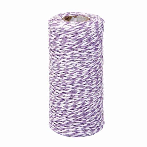 HMILYDYK Gift Wrapping Cotton Twine 100M Cotton String Festival DIY Craft Decor String Rope Bakers Twine Cotton Reel, Purple and White