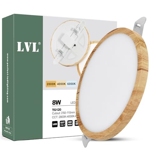 LVL Spot Lights Ceiling Recessed 8W, CCT 2800K 4000K 6000K Ra90, Not Dimmable Round Downlights for Led Ceiling Light Kitchen Living Room (Wood Grain, 1 Pack)