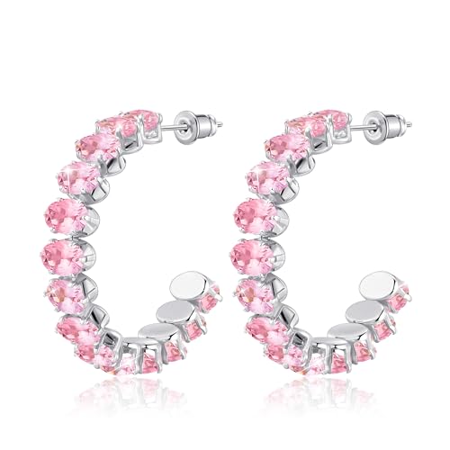 Linawe Boucles d'oreilles roses, boucles d'oreilles en argent, créoles, grandes boucles d'oreilles...