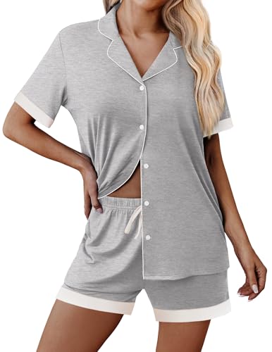 Image of Ekouaer Womens Button Down Pajamas Set Short Sleeve Sleepwear 2026 Summer Soft 2 Piece Lounge Sets