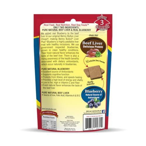 Benny Bullys Beef Liver Plus Blueberry, Freeze Dried Dog Treats, High Protein, Low Fat, Nutrient Rich, Supports Immune Health, Healthy Snack for Dogs - 58g (Medium) image 3