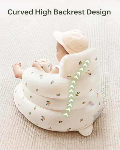 Image of Inflatable Baby Seat for Learning to Sit & Feeding (3-36 Months) with Built-in Air Pump - Anti-Tip, Ergonomic & Portable Floor Seat (L Olive Leaf)