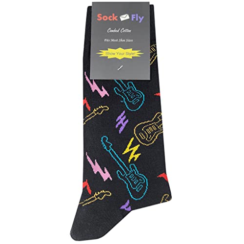 Black Light Guitar Dress Socks Funny Novelty Crazy Fun Design Men Size 8-12 Cotton Casual Crew Colorful Funky Fancy Socks Gift for Men4
