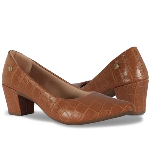 Sapato Scarpin Feminino Salto Bloco Confortável Croco Caramelo A2.02 (Caramelo, BR, Adulto, Numérico