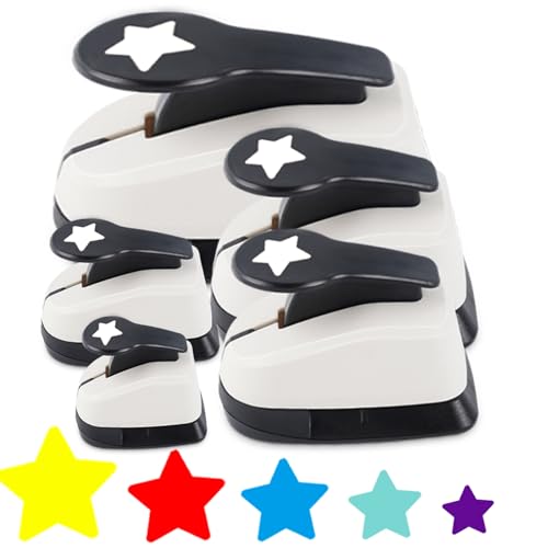 Star Hole Punch Star Punches for Paper Crafts Stars Paper Puncher Shape 1 inch Stars Punch for Crafting Large Hole Puncher Scrapbook Punches 2 in 1.5 in 1 in 5/8 in 3/8 in - 5 Pcs