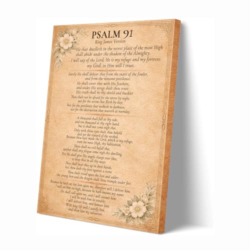 Psalm 91 Wall Art (King James Version) 12x16inch Christian Wall Decor Scripture Wall Art Religious Home Decor Faith Inspirational Wall Decor Christian Gift for Women Men 12 W x 16 L-Framed