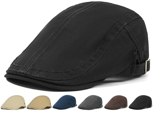 Initlove Mens Newsboy Cap Cotton Ivy Hat Beret Hats for Driving Black