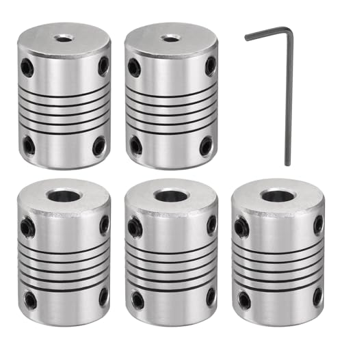 uxcell 5 Pcs Aluminum Alloy Shaft Coupling 3mm to 6.35mm, Flexible Coupling Motor Connector Joint, Stepper Motor Coupler for CNC Machine & 3D Printer (L25xD19)