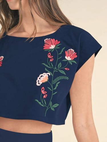 Image of Women Floral Embroidery Dress Sleeveless 2 Piece Tank Top and Skirt Loose Fit Boho Dress