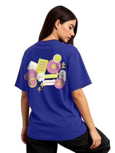 Image of JUNEBERRY Pure Cotton Oversized Baggy Fit Round Neck Drop Shoulder Swan White Back Graphic Printed T-Shirt for Women /Girls