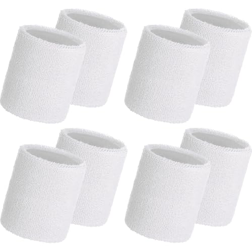 Image of WILLBOND 8 Pack Wrist Sweatbands Sports Wristbands Tennis Sweatbands Neon 80s Thick Cotton Gymnastics Sweat Band Athletic Football Soccer Sports Wristband for Men Women Party
