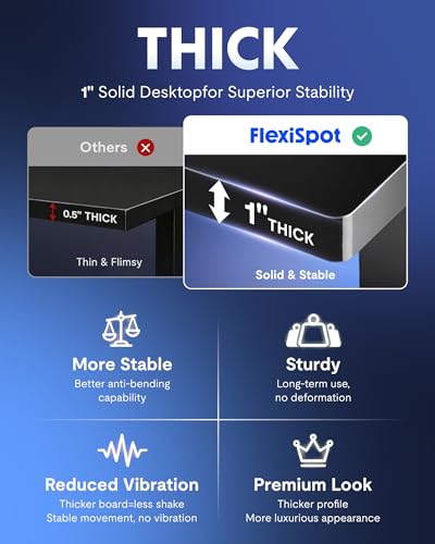 Image of FLEXISPOT EN1 One-Piece Standing Desk, Electric Adjustable with 4 Memory Presets, 176 LBS Capacity, Stable & Quiet, Seamless Desktop for Home Office & Dual Monitors, 60 inchx24 inch Black
