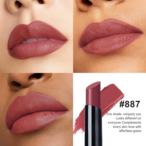 Image of evpct Dusty Pink Velvet Matte Lipstick, High Pigmented Slim Lipstick Long Lasting Waterproof for Women Gift, Velvet Silky Lip Stick Stain Color Makeup Blendable 24 Hours Original Makeup Labiales, 887#