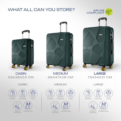 Image of Safari Pentagon Pro 8 Wheels Set of 3 (Cabin + Medium + Large) Trolley Bags, Hard Case Polypropylene, 360º Wheeling Suitcase /Luggage for Travel, Dusk Green