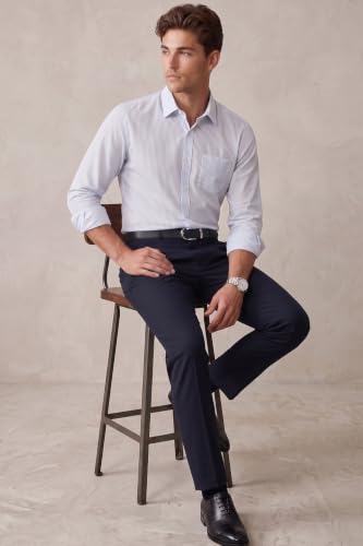 Image of Peter England Men's Regular Fit Full Sleeve Striped Formal Shirt | Cotton Rich | Wonder Fabric | Premium Dobby Weave