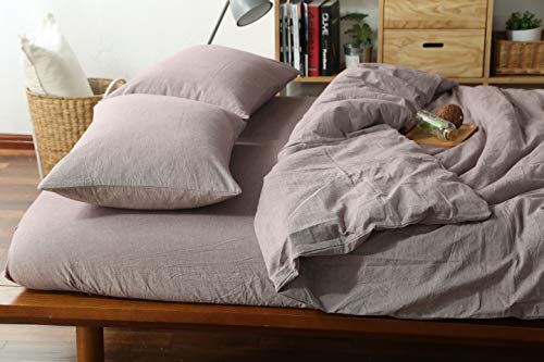 Image of F.Y.Dreams 100% Washed Cotton Duvet Cover for Weighted Blanket 48x72 inches with 16 Ties, Zipper on Long Side /Purple Bean Paste /Just Duvet Cover