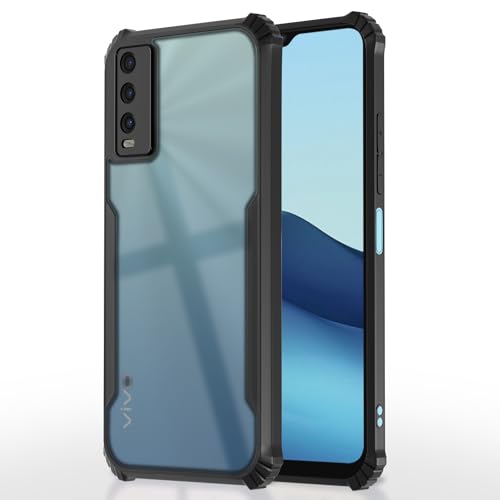 Image of Outlouders Back Cover for Vivo Y20 | Ultra Hybrid Transparent | Full Camera Protection | Raised Edge | Crystal Clear Bumper Case (Black)