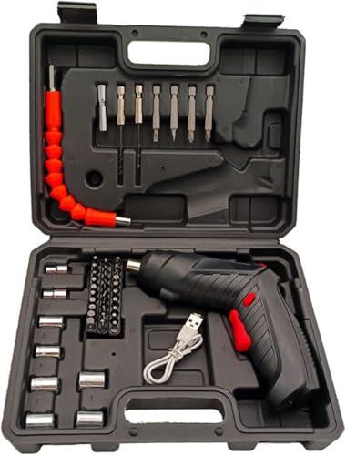 Image of Cordless Electric Screwdriver Set | USB Rechargeable Screw Gun Kit with LED Light | Lightweight Power Tool With LED Light for Home, Office, DIY, and Appliance Repair - Black