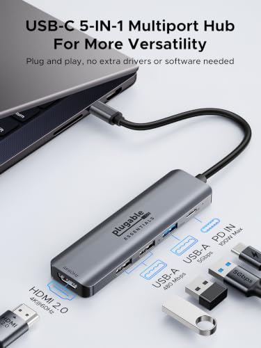 Plugable USB C Hub 5-in-1, USBC to HDMI Adapter 4K@60Hz, Multiport Adapter - image 2