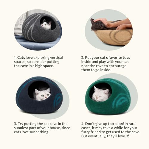 Image of MEOWFIA Cat Cave - Premium Felt Cat Bed for Indoor Cats, Handmade Merino Wool (Pistachio, Large)