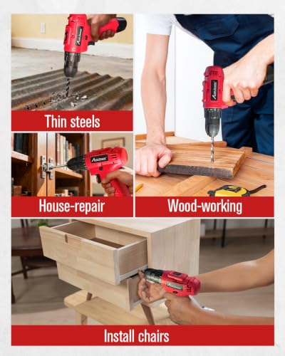 Image of AVID POWER 12V Cordless Drill Set 3 /8 inch Power Driver, 21 Bits for DIY-Red | 3 /8 inch Keyless Chuck, 25+1 Torque, 2 Speed Setting Max 1400 RPM, Rechargeable Battery & Charger, for Light-duty Household Use
