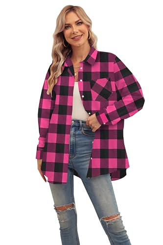 Image of SANGTREE Women and Girls Long Sleeve Flannel Casual Button Down Plaid Shirt