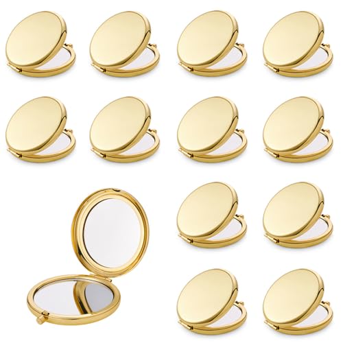 Daricano Compact Mirror for Purse Metal Round Shell Double-Sided 1X/2X Magnifying Portable Travel Small Makeup Mirror Mini Pocket Mirror Gold 12 Pack