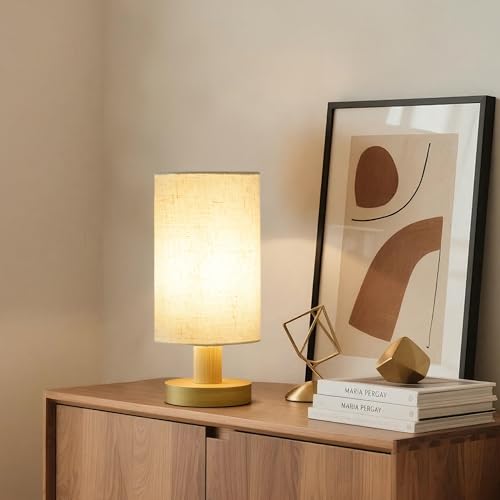 Image of Bedside Lamps Set of 2, Bamboo Small Table Lamp for Nightstand | 10'' Minimalist Nightstand Lamps, Modern Desk Lamp for Bedroom, for Living Room, E26, Natural