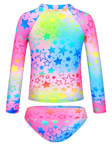 Image of TENVDA Girls Swimsuit Long Sleeve Rash Guard Sets UPF 50+ Two Piece Bathing Suits Size 3-12 Years