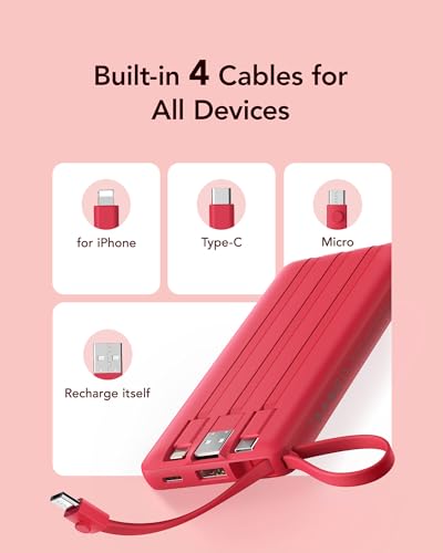 image for VRURC Portable Charger, 10000mAh Power Bank Built in Cables for iPhone