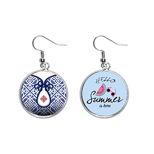 Pendientes de sandía finos de la cultura china con grabado flor azul para lóbulo